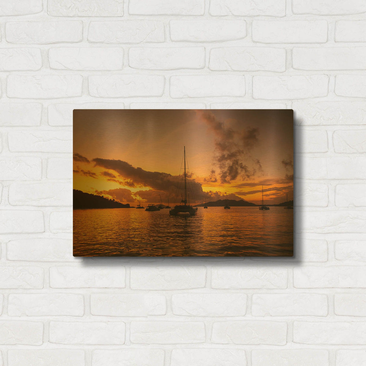 'Fiery Seychelles' By AKG Gold Metal Wall Art