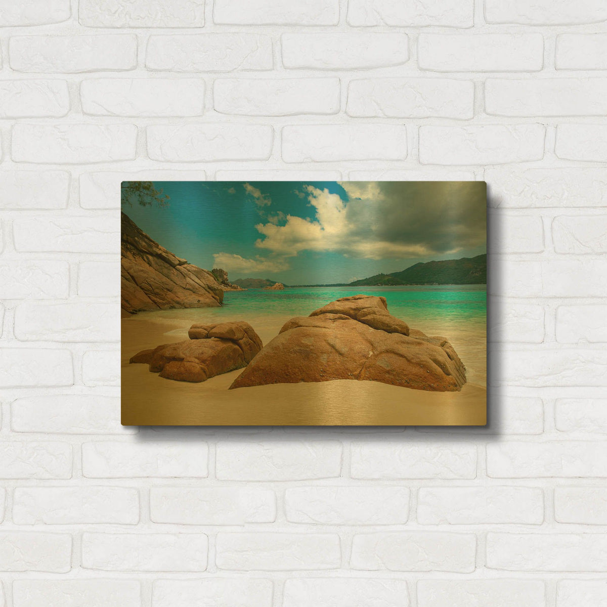 'Seychelles Beach 3' By AKG Gold Metal Wall Art