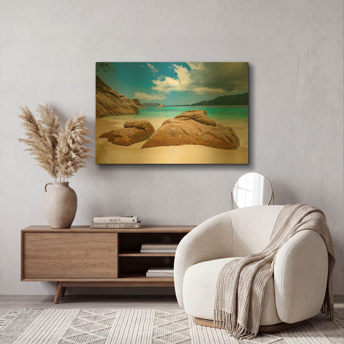 'Seychelles Beach 3' By AKG Gold Metal Wall Art