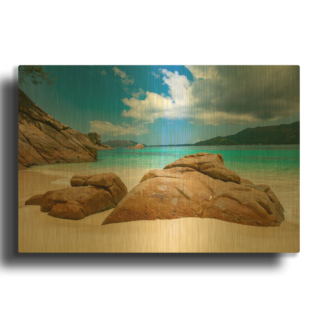 'Seychelles Beach 3' By AKG Gold Metal Wall Art