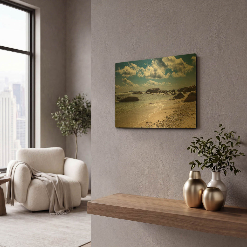 'Seychelles Beach 4' By AKG Gold Metal Wall Art