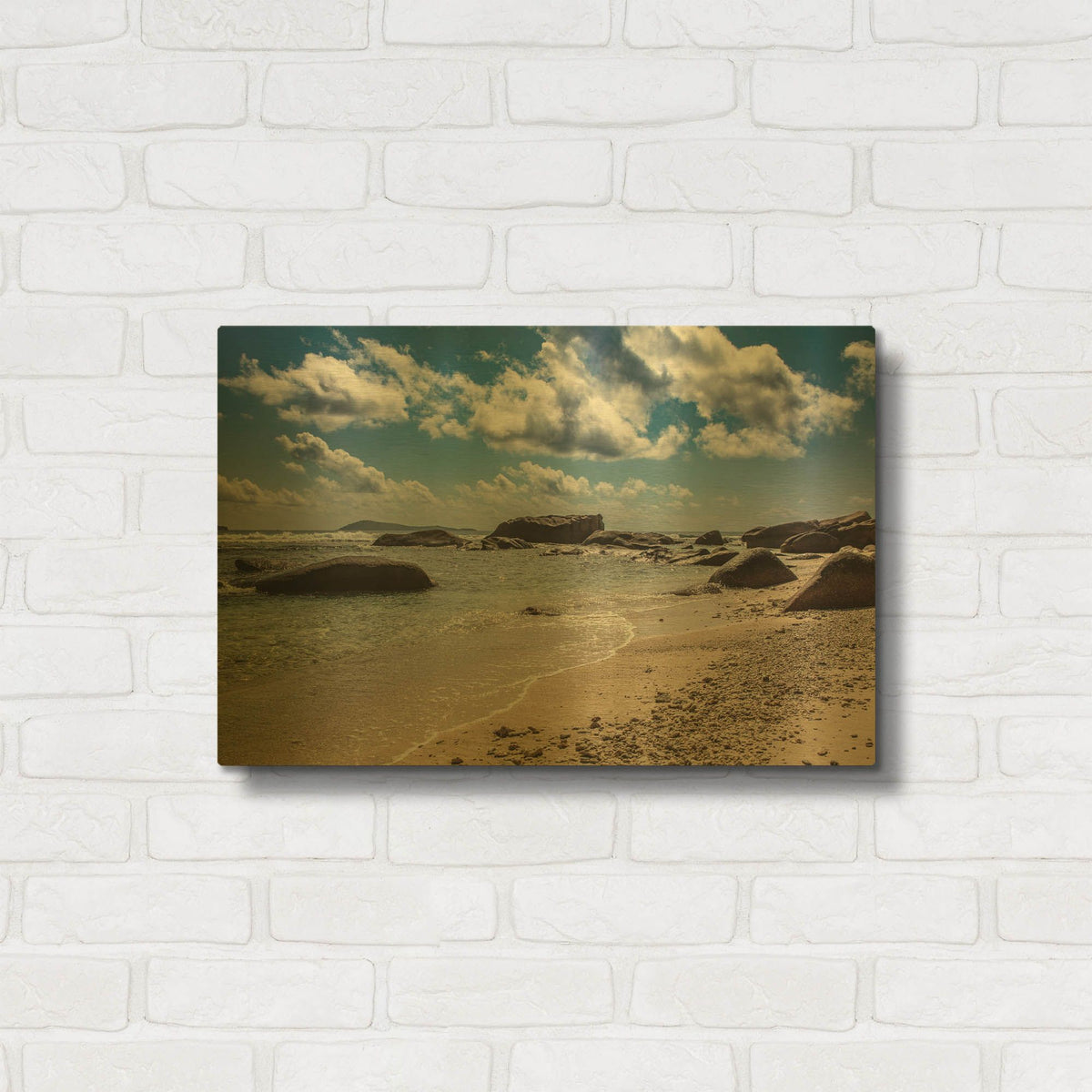 'Seychelles Beach 4' By AKG Gold Metal Wall Art