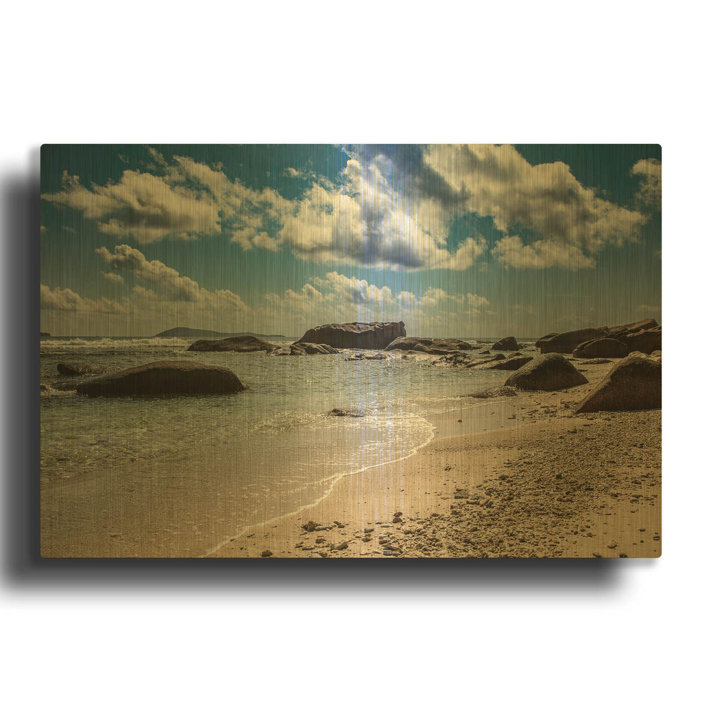 'Seychelles Beach 4' By AKG Gold Metal Wall Art