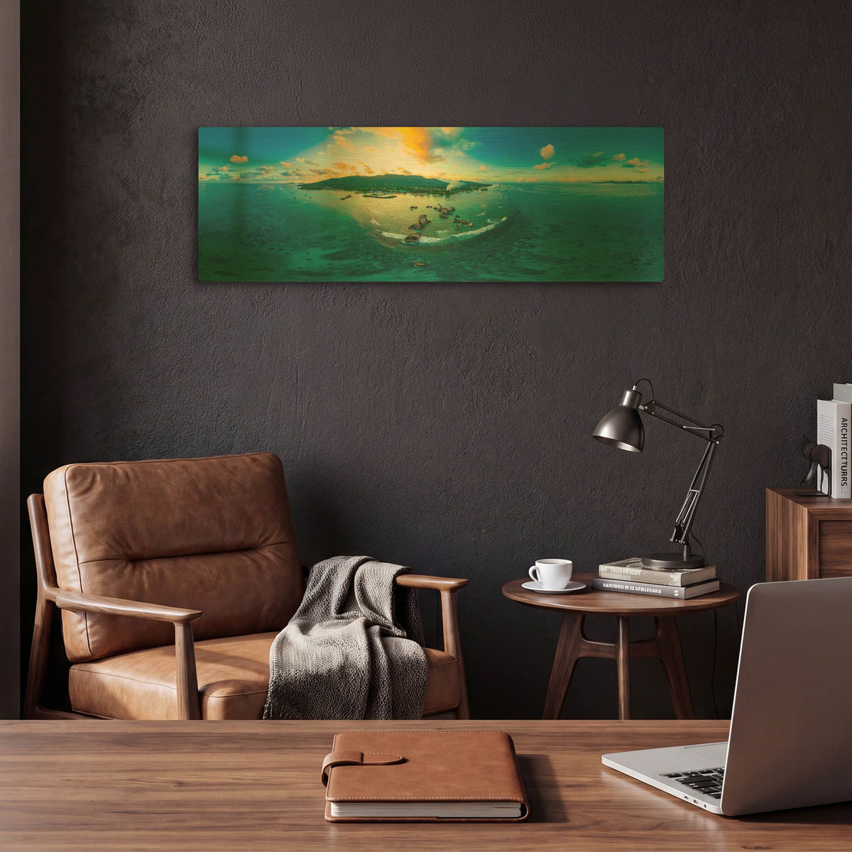 'Seychelles - LaDigue from Rocks' By AKG Gold Metal Wall Art