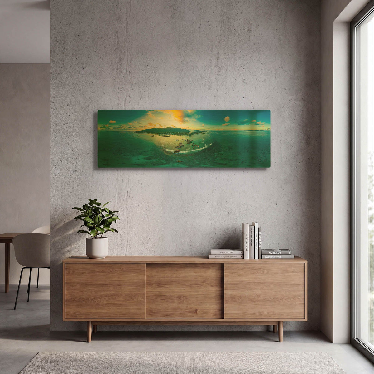 'Seychelles - LaDigue from Rocks' By AKG Gold Metal Wall Art