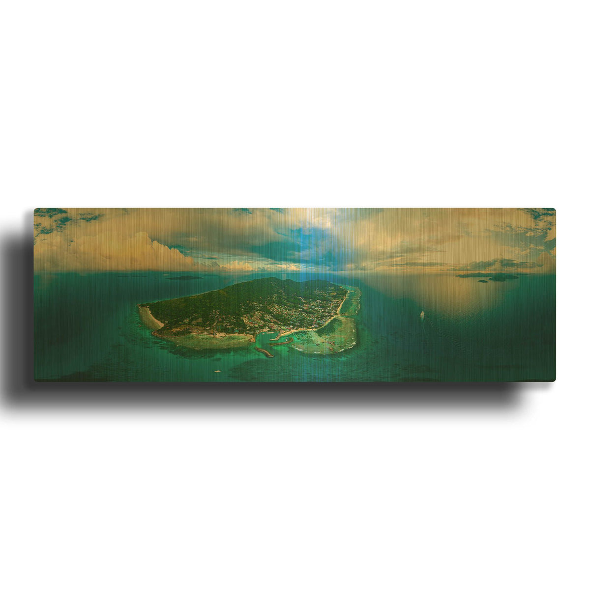 'Seychelles -Beautiful LaDigue' By AKG Gold Metal Wall Art