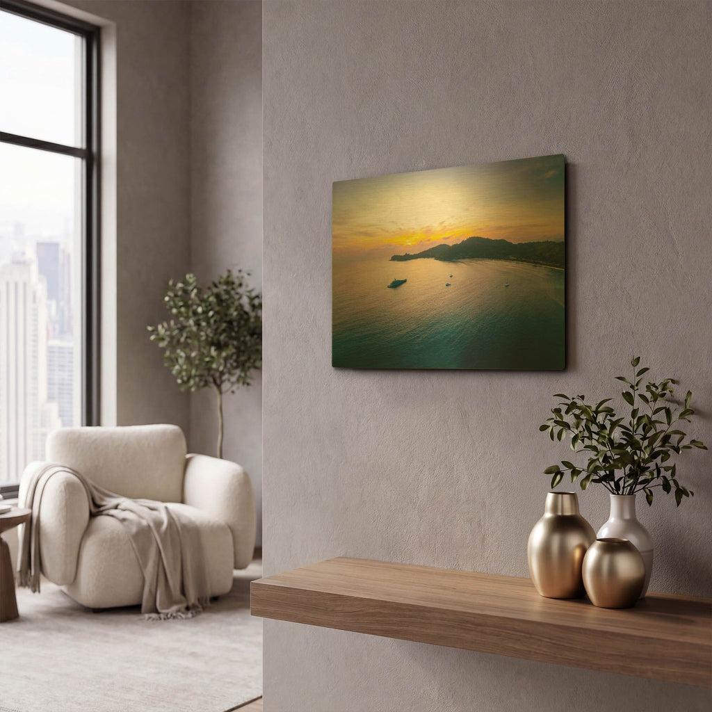 'Seychelles - Mahe Island Sunrise' By AKG Gold Metal Wall Art