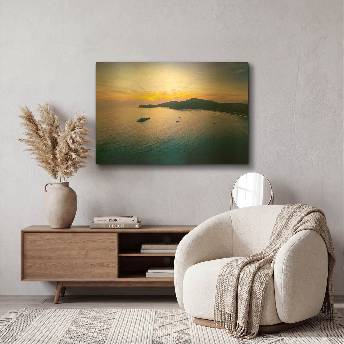 'Seychelles - Mahe Island Sunrise' By AKG Gold Metal Wall Art