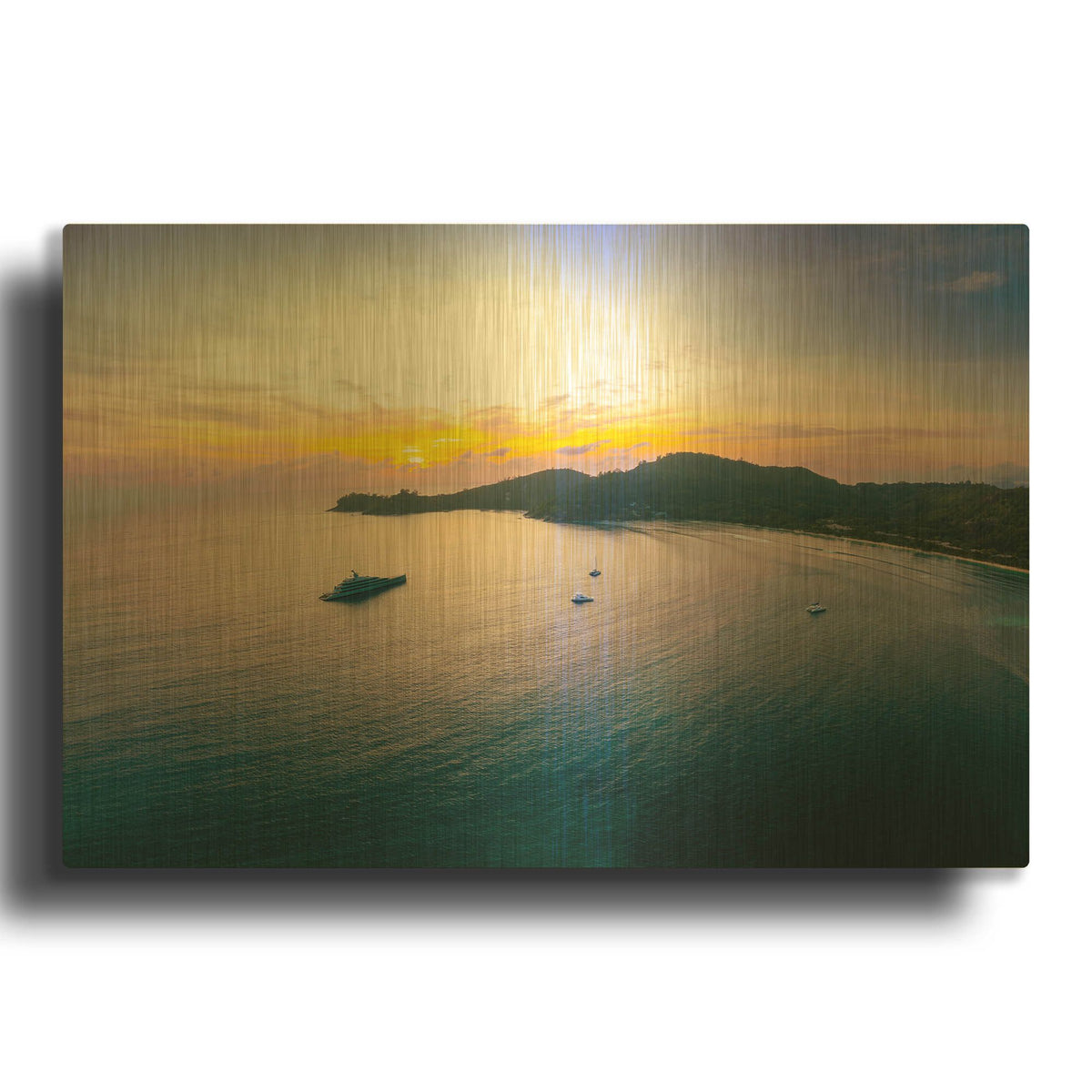 'Seychelles - Mahe Island Sunrise' By AKG Gold Metal Wall Art