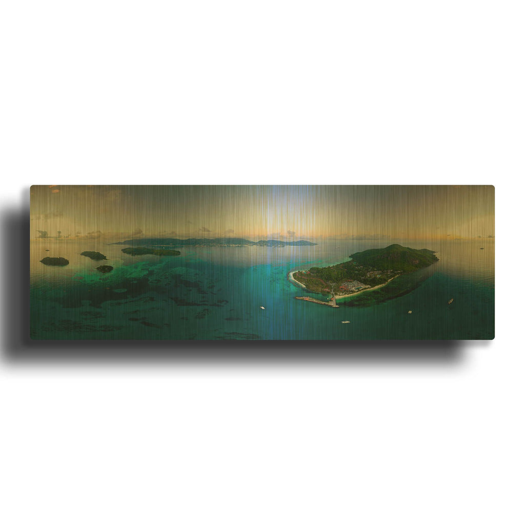 'Seychelles - Mahe from the sky' By AKG Gold Metal Wall Art
