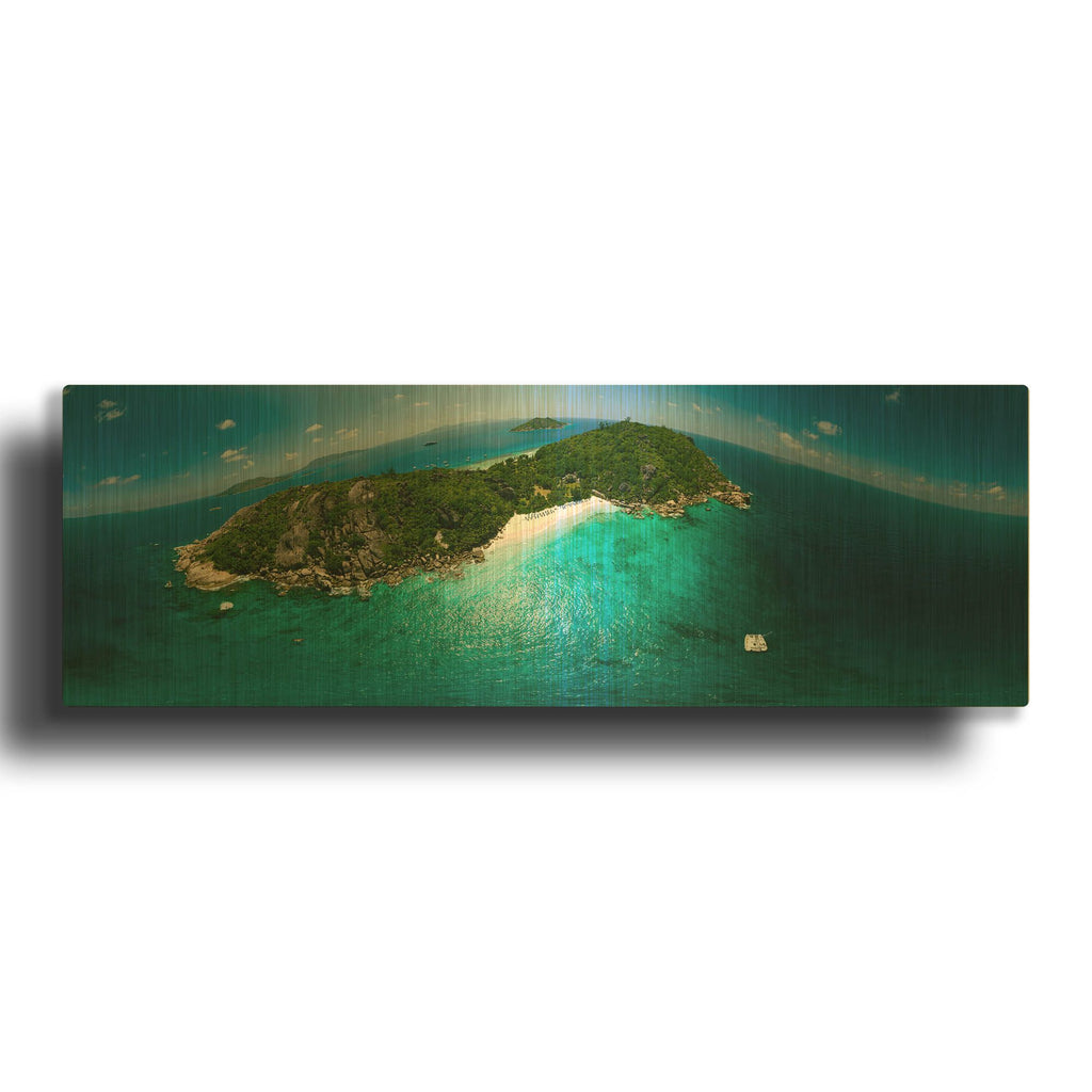'Seychelles - Sister Island' By AKG Gold Metal Wall Art