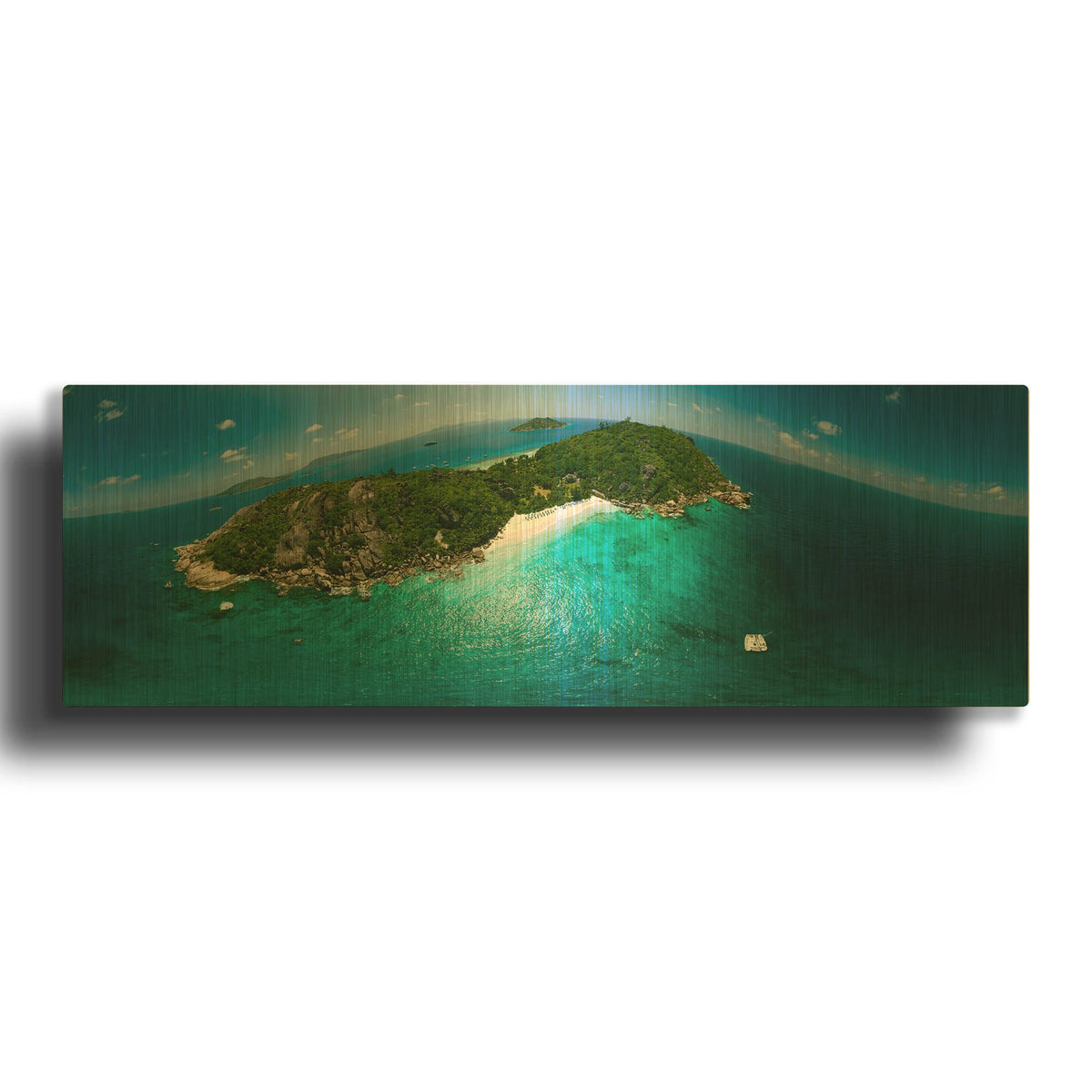 'Seychelles - Sister Island' By AKG Gold Metal Wall Art