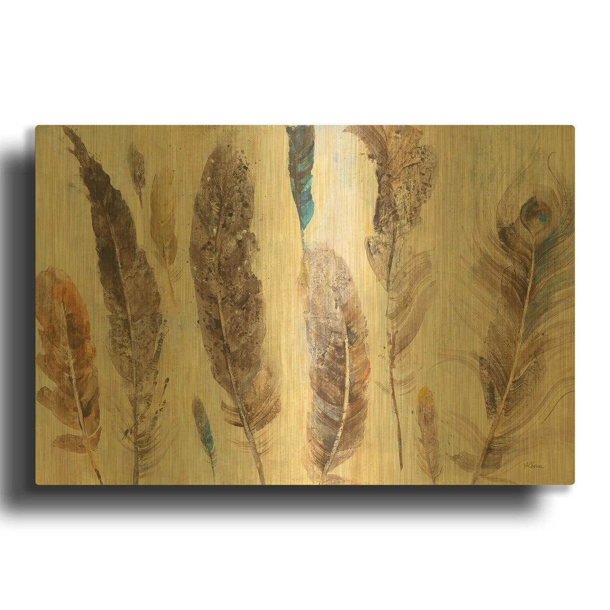 'Feather Study' By Albena Hristova Gold Metal Wall Art