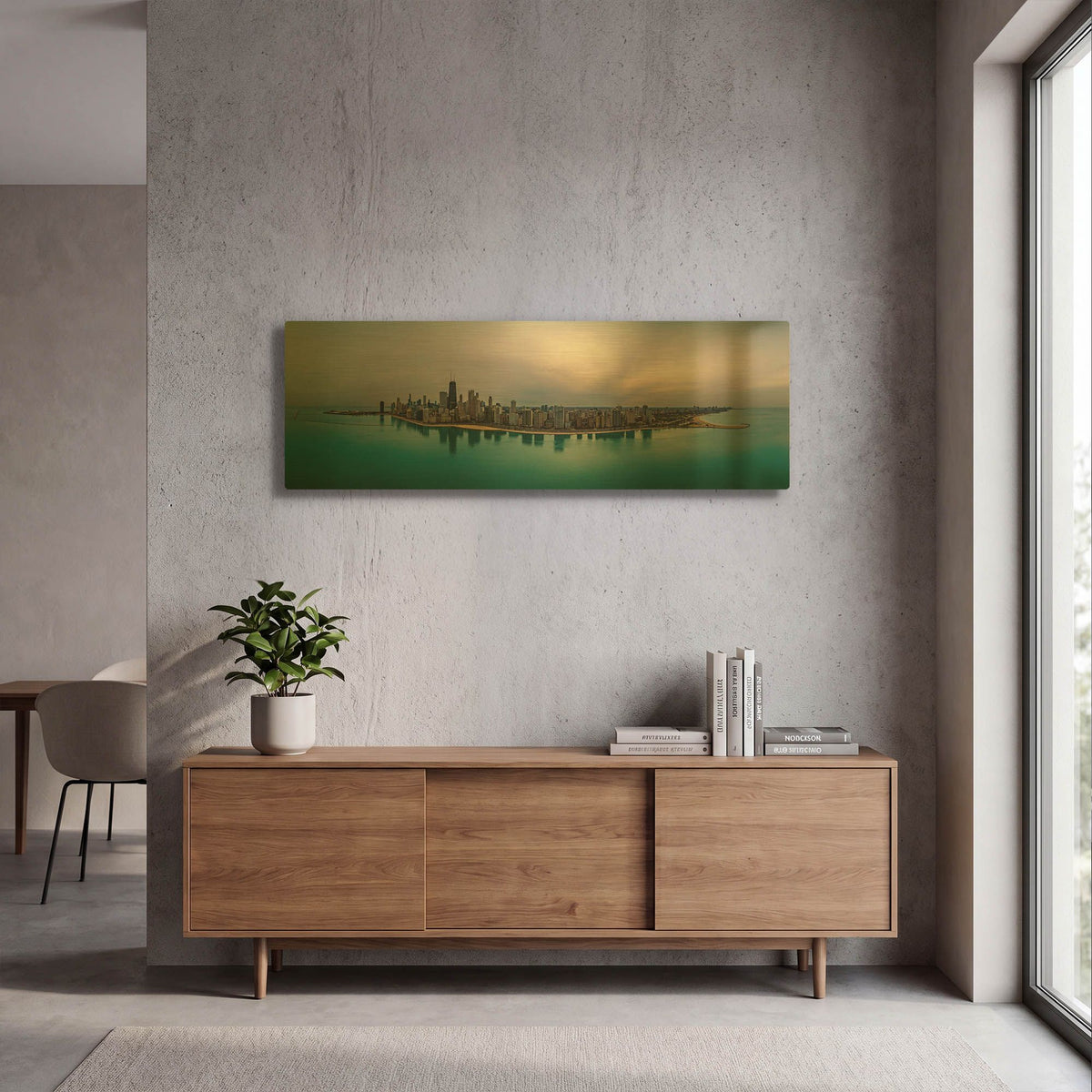 'Cloudy Winter in Chicago' By AKG Gold Metal Wall Art