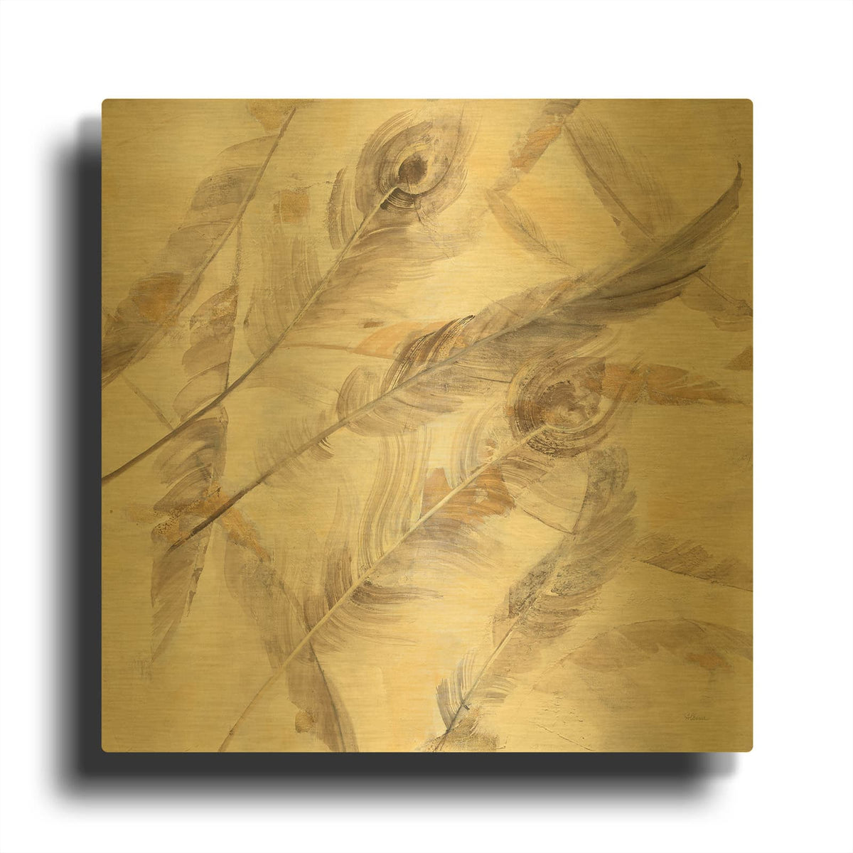 'Falling Feathers' By Albena Hristova Gold Metal Wall Art