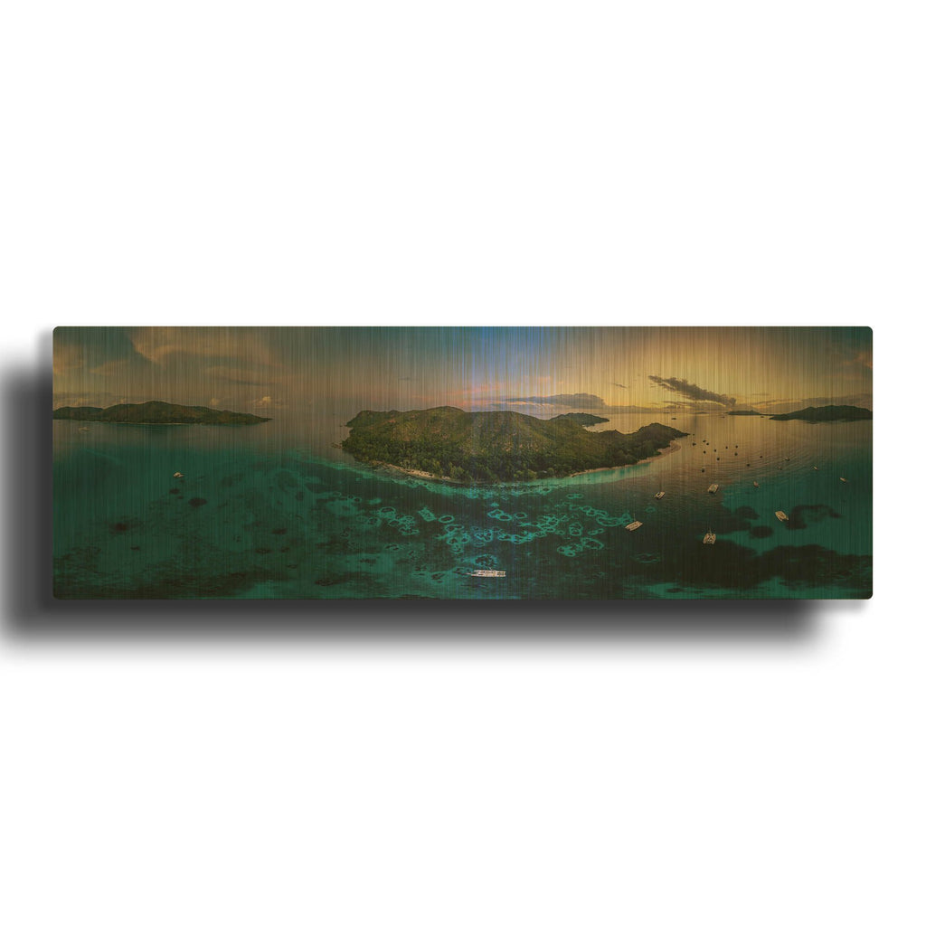 'Curieuse Island Seychelles Pano' By AKG Gold Metal Wall Art
