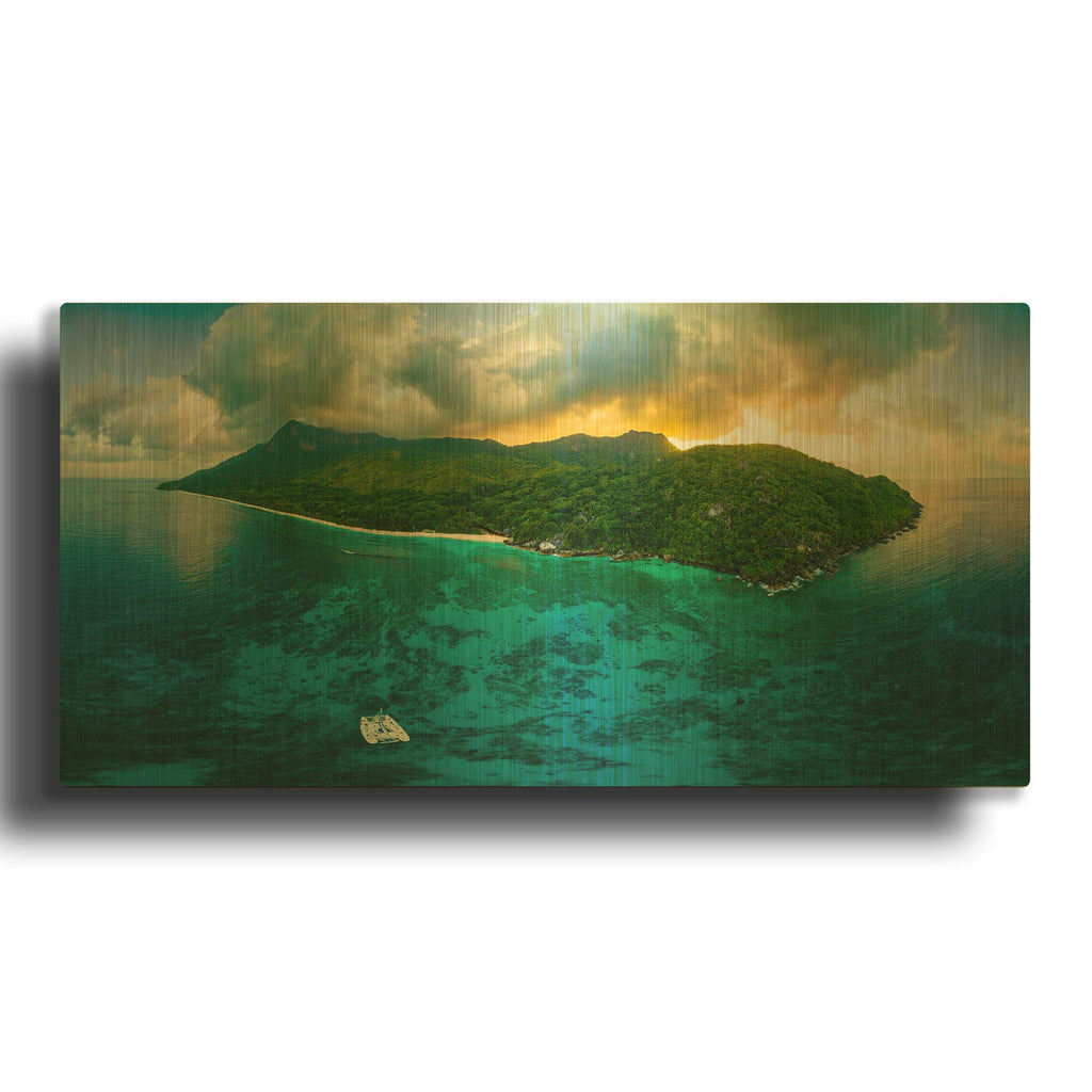 'Seychelles - Siloutte Island' By AKG Gold Metal Wall Art