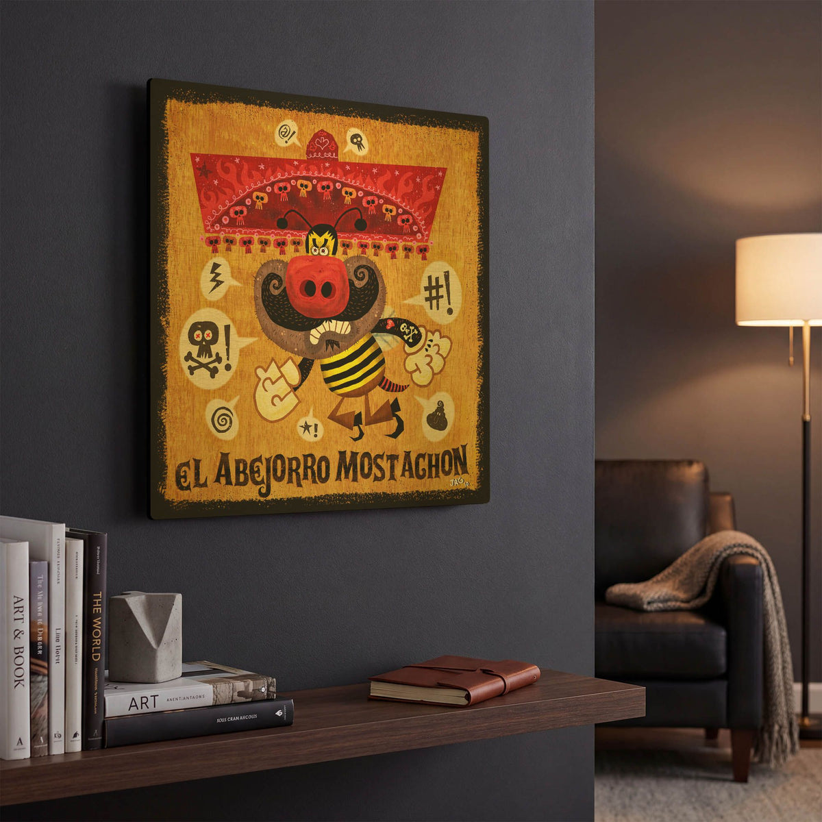'Abejorro Mostachon G901D RAW' By Jorge R. Gutierrez Gold Metal Wall Art