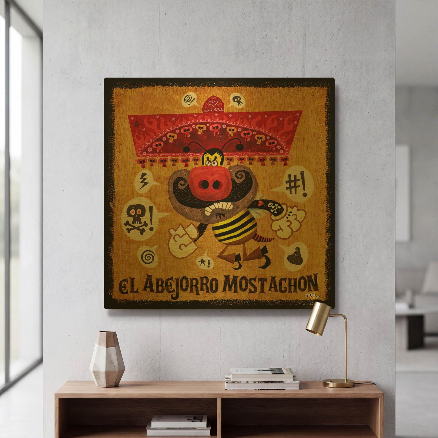 'Abejorro Mostachon G901D RAW' By Jorge R. Gutierrez Gold Metal Wall Art