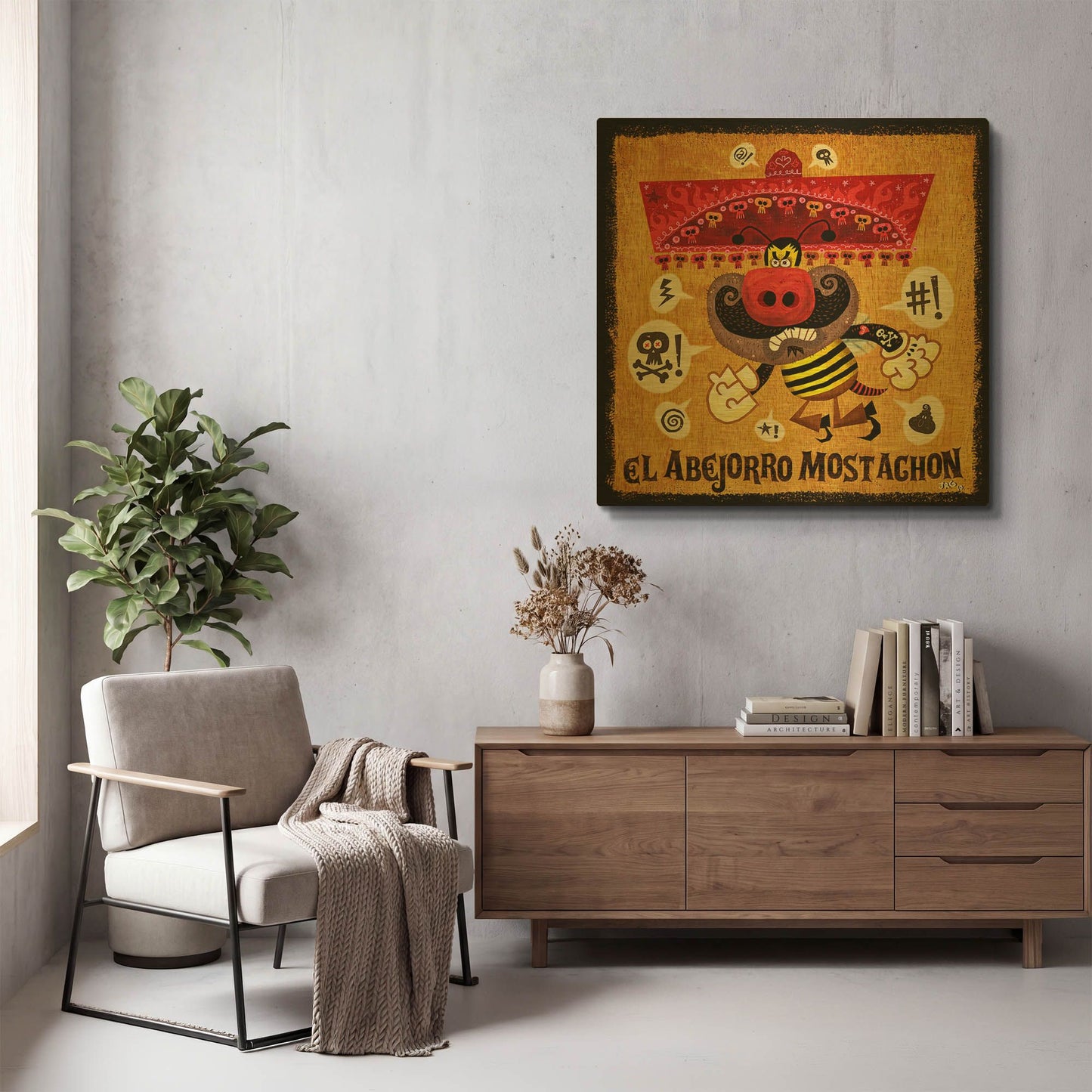 'Abejorro Mostachon G901D RAW' By Jorge R. Gutierrez Gold Metal Wall Art