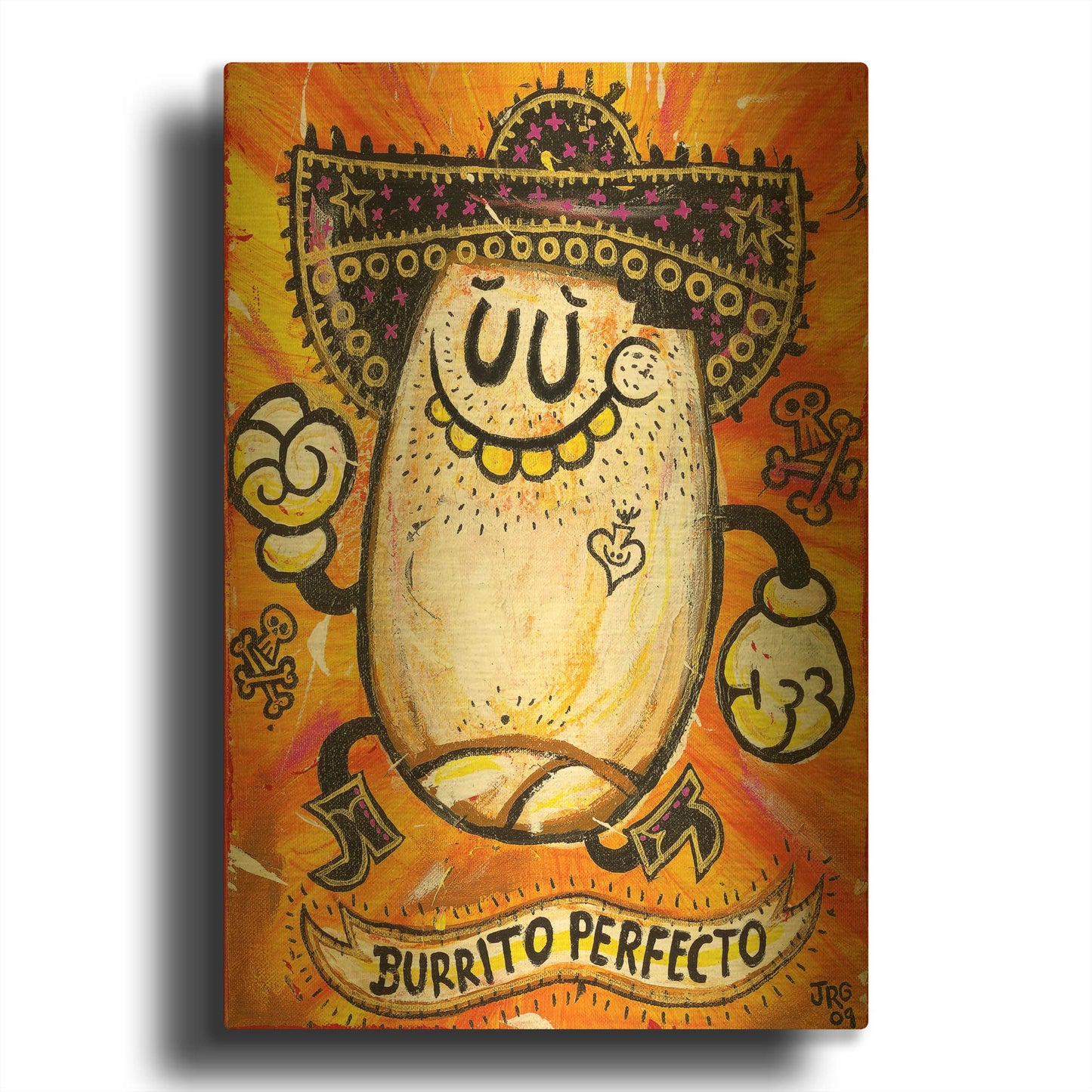 'Burrito Perfecto G812D RAW' By Jorge R. Gutierrez Gold Metal Wall Art