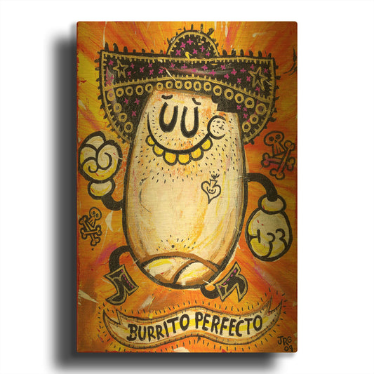 'Burrito Perfecto G812D RAW' By Jorge R. Gutierrez Gold Metal Wall Art