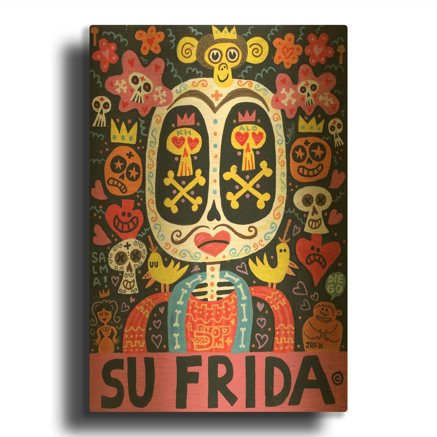'Dolor Feliz Gracias G808D RAW' By Jorge R. Gutierrez Gold Metal Wall Art