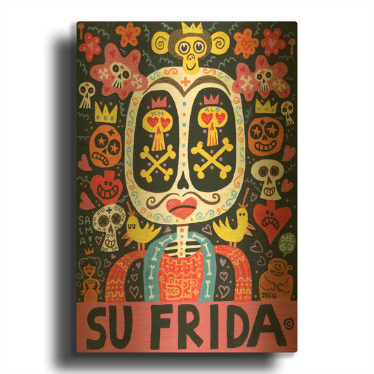 'Dolor Feliz Gracias G808D RAW' By Jorge R. Gutierrez Gold Metal Wall Art