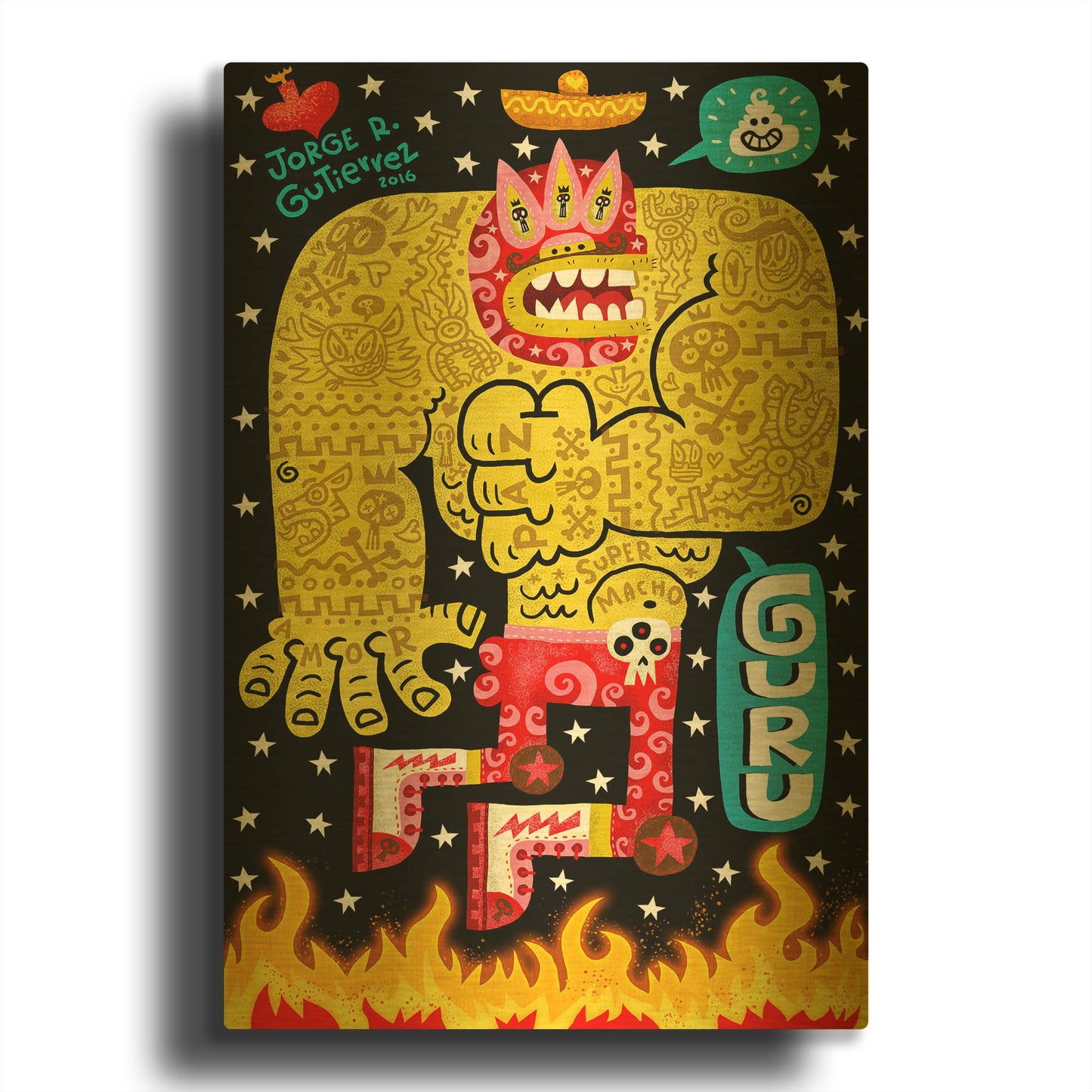 'Guru G811D RAW' By Jorge R. Gutierrez Gold Metal Wall Art
