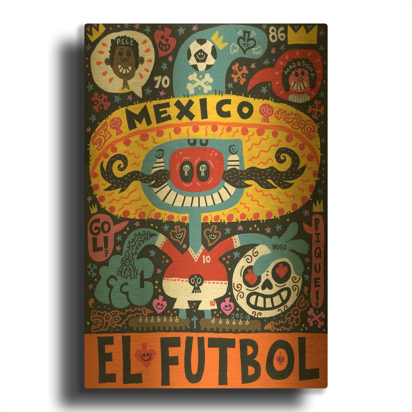 'La Mascota del Mundial G813D RAW' By Jorge R. Gutierrez Gold Metal Wall Art