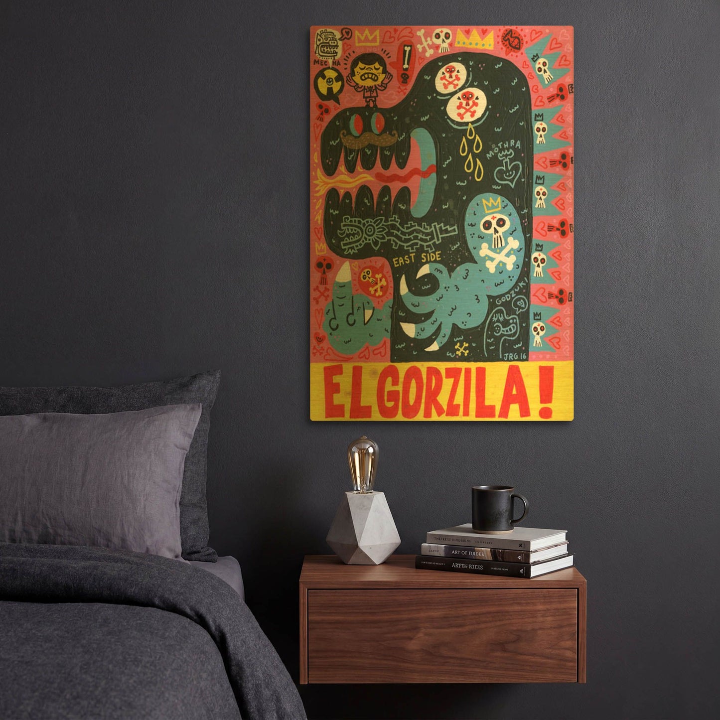 'Monstro G816D RAW' By Jorge R. Gutierrez Gold Metal Wall Art