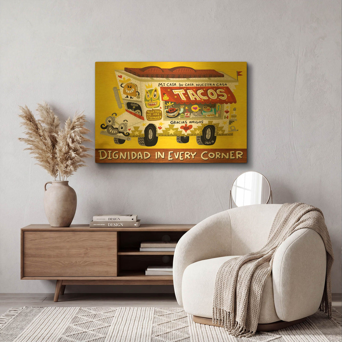 'Taco Truck G818D RAW' By Jorge R. Gutierrez Gold Metal Wall Art