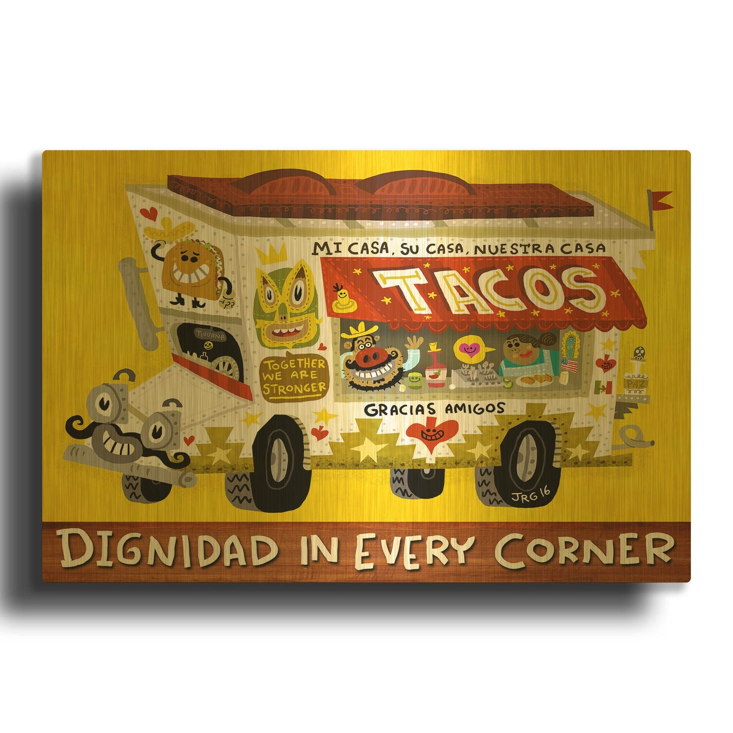 'Taco Truck G818D RAW' By Jorge R. Gutierrez Gold Metal Wall Art