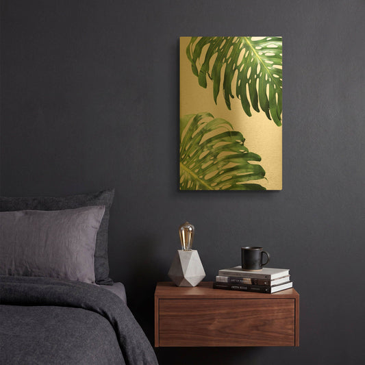 'Double Philodendron (color) G837D RAW' By Lexie Greer Gold Metal Wall Art