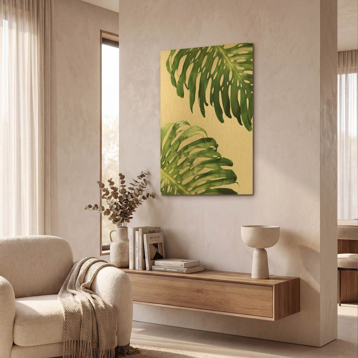 'Double Philodendron (color) G837D RAW' By Lexie Greer Gold Metal Wall Art