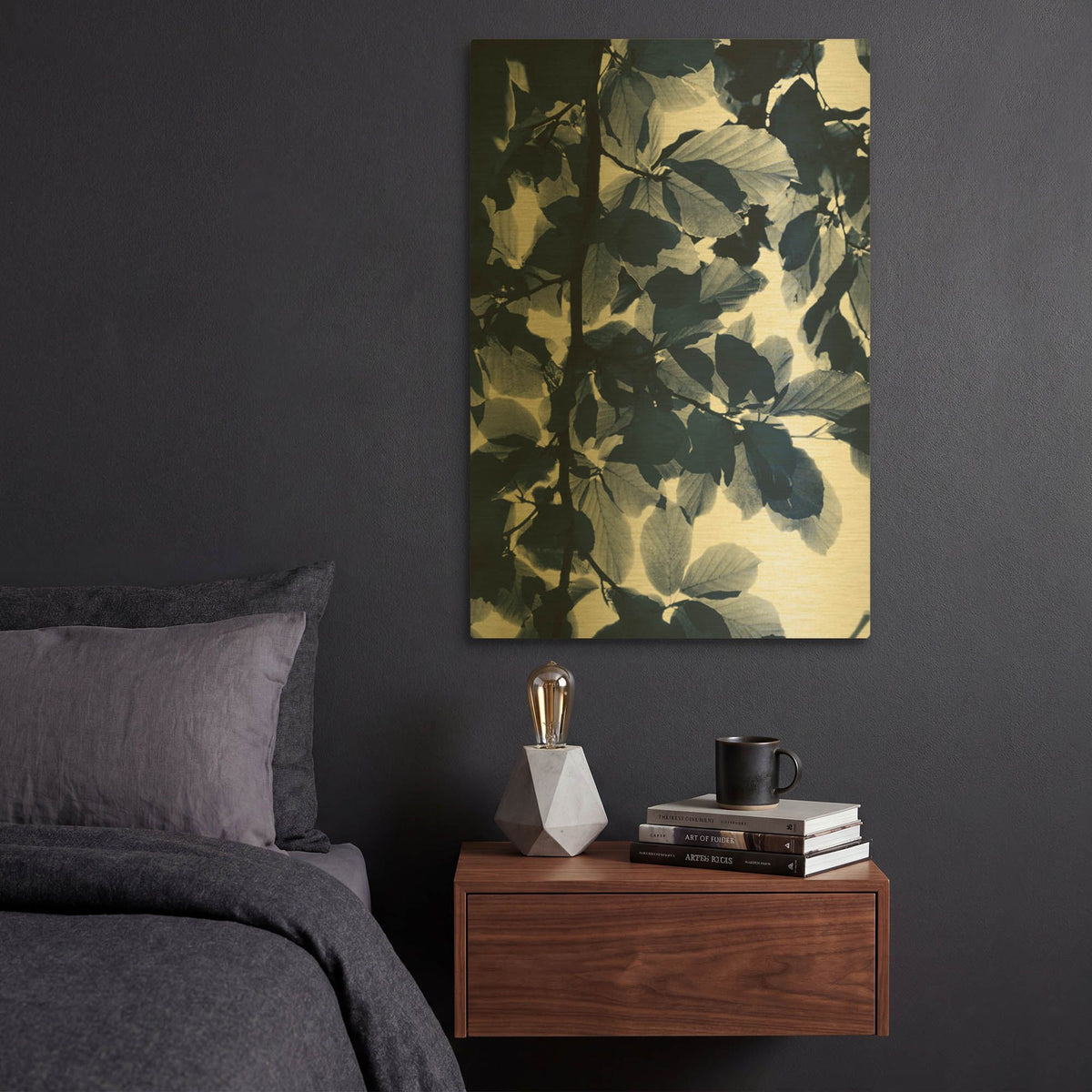 'Indigo Leaves G839D RAW' By Lexie Greer Gold Metal Wall Art
