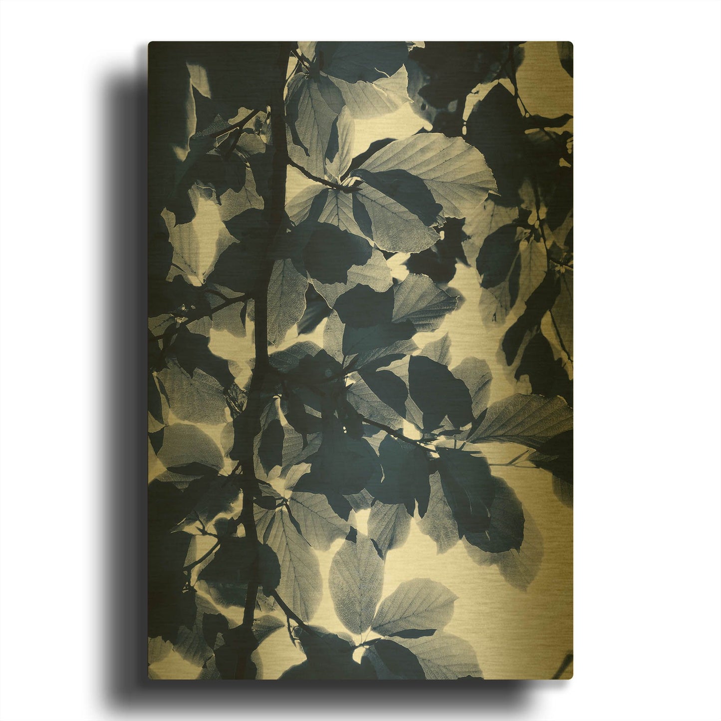 'Indigo Leaves G839D RAW' By Lexie Greer Gold Metal Wall Art