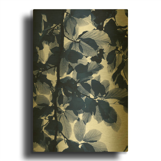 'Indigo Leaves G839D RAW' By Lexie Greer Gold Metal Wall Art