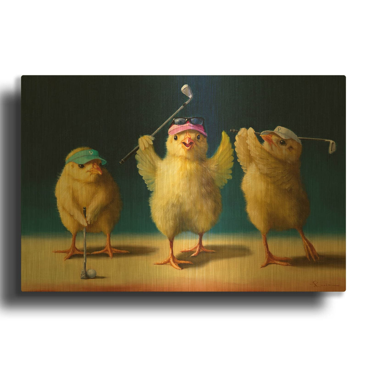 'Yoga Chicks Golf Chicks' By Lucia Heffernan Gold Metal Wall Art