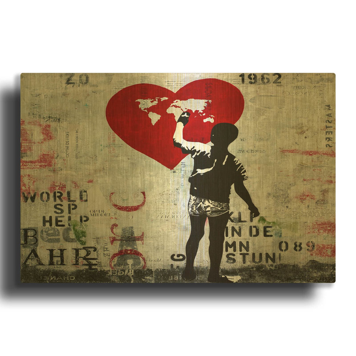 'ONLY ONE WORLD' By DB Waterman Gold Metal Wall Art