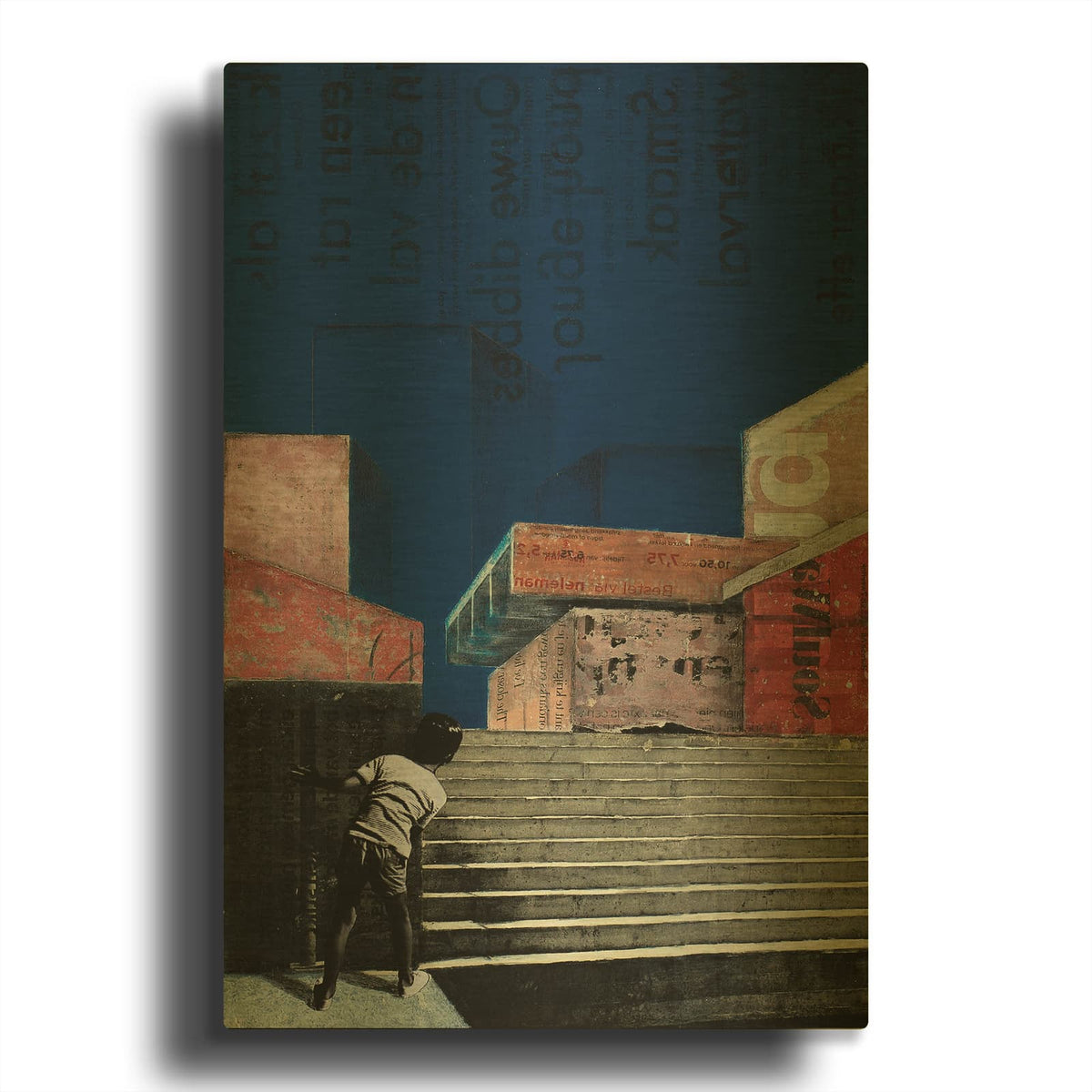 'The Blue Buildings' By DB Waterman Gold Metal Wall Art
