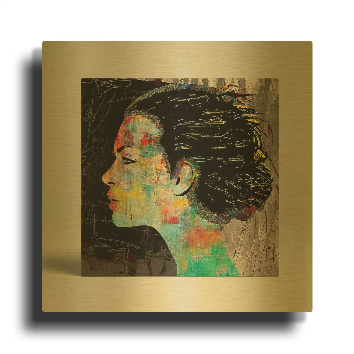 'Colorful Girl' By DB Waterman Gold Metal Wall Art