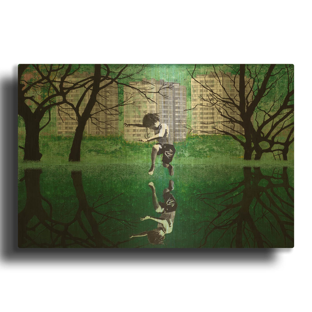 'THE GREEN POND' By DB Waterman Gold Metal Wall Art