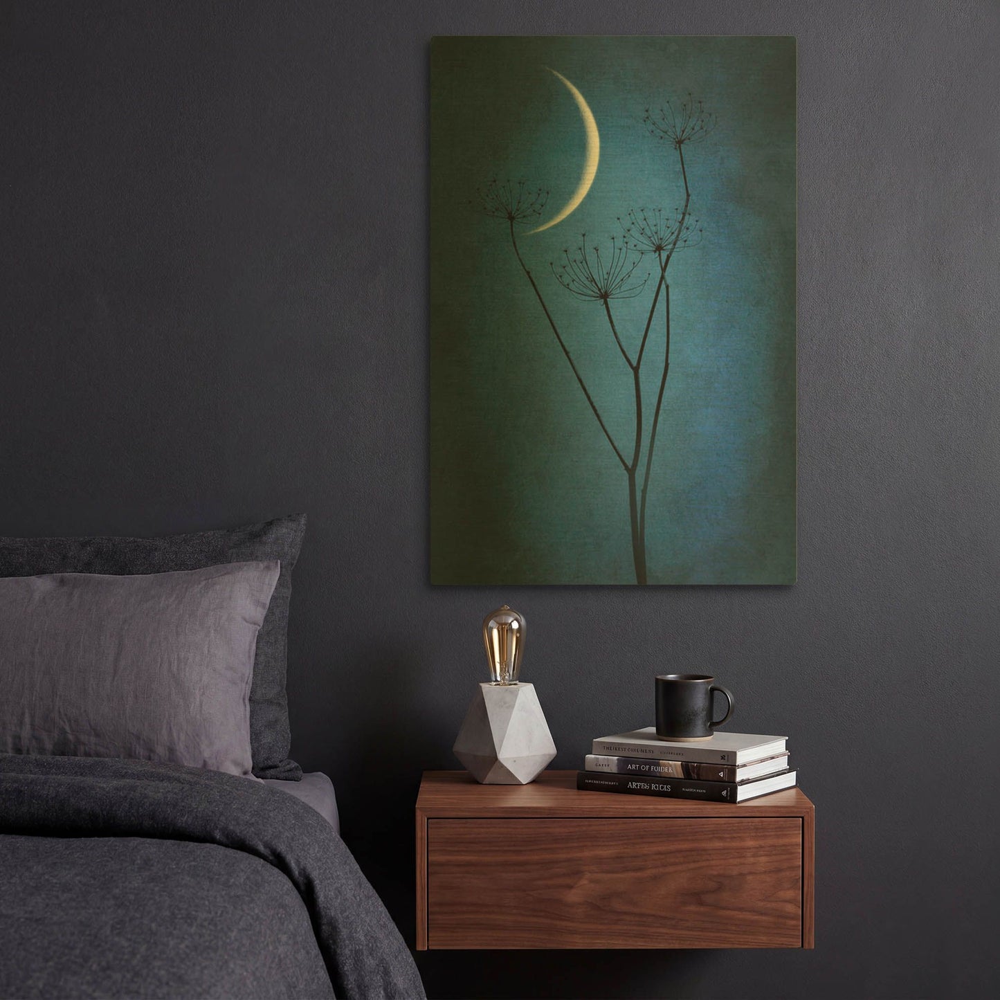 'Blue Crescent Moon' By Philippe Sainte Gold Metal Wall Art