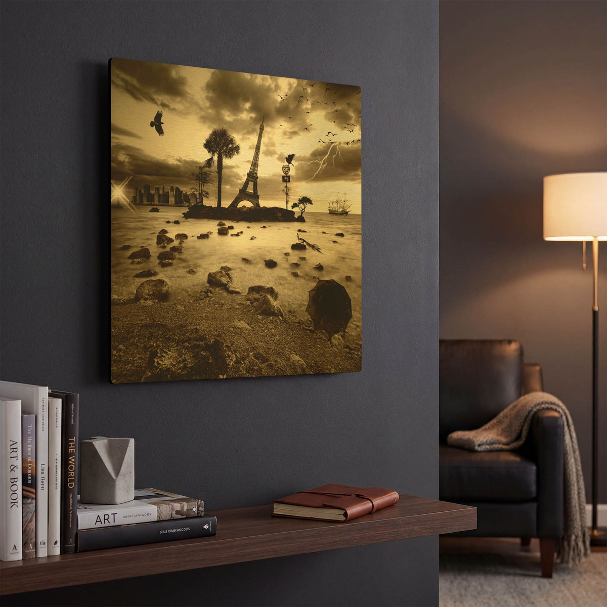 'Eiffel Nightmare' By Philippe Sainte Gold Metal Wall Art