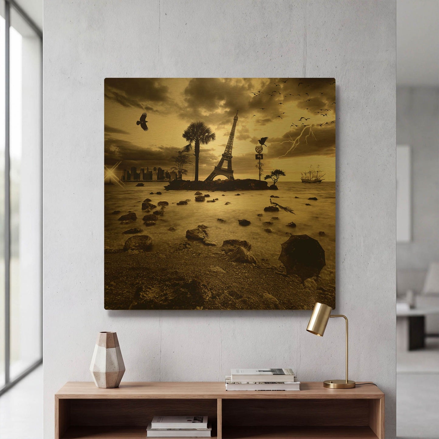 'Eiffel Nightmare' By Philippe Sainte Gold Metal Wall Art