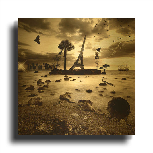 'Eiffel Nightmare' By Philippe Sainte Gold Metal Wall Art