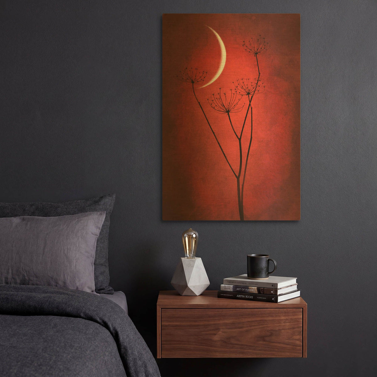 'Red Crescent Moon' By Philippe Sainte Gold Metal Wall Art