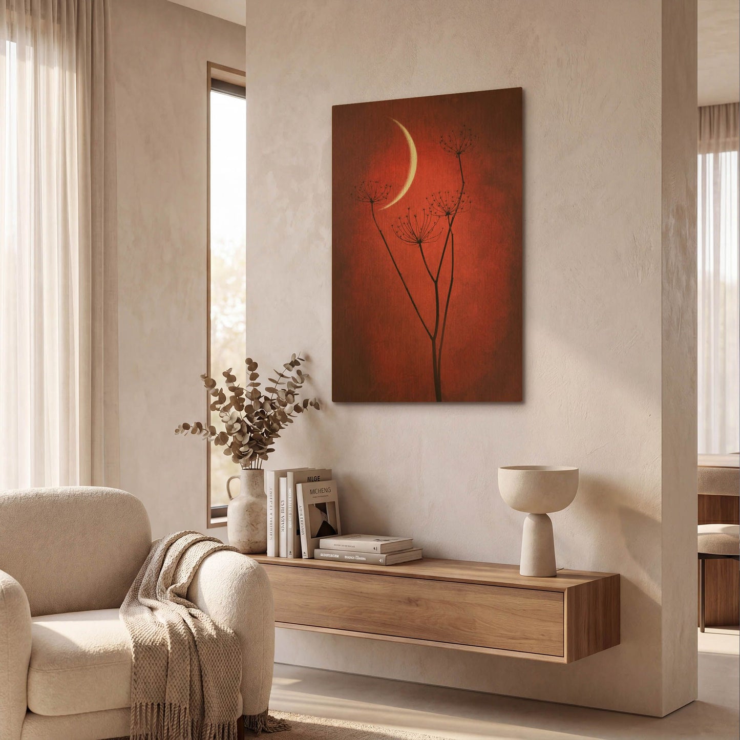 'Red Crescent Moon' By Philippe Sainte Gold Metal Wall Art