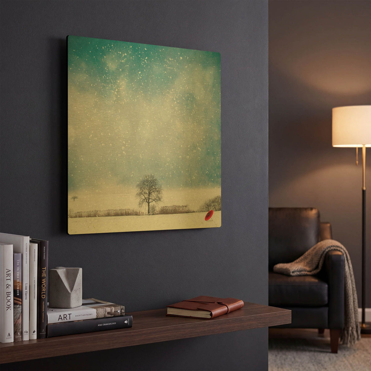 'The Red Umbrella' By Philippe Sainte Gold Metal Wall Art